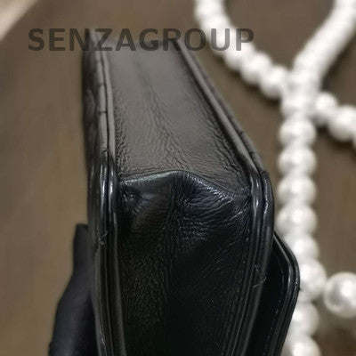 Chanel WOC Black Quilted Caviar Leather Pearl Chain Crossbody Bag