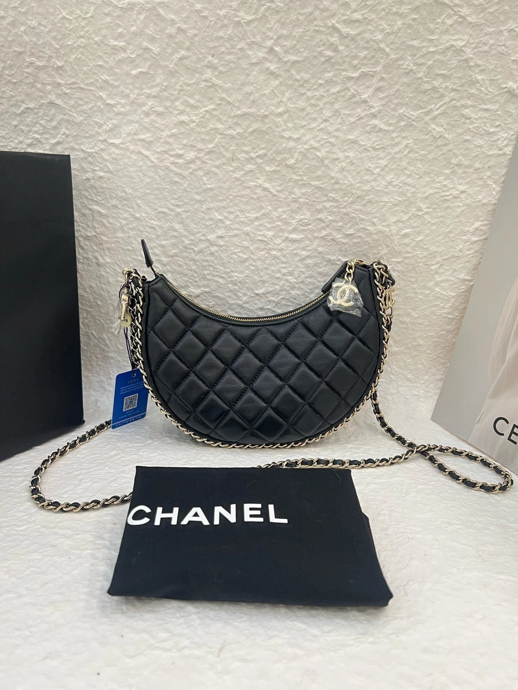 Chanel Loop Black Gold Shoulder Bag Excellent