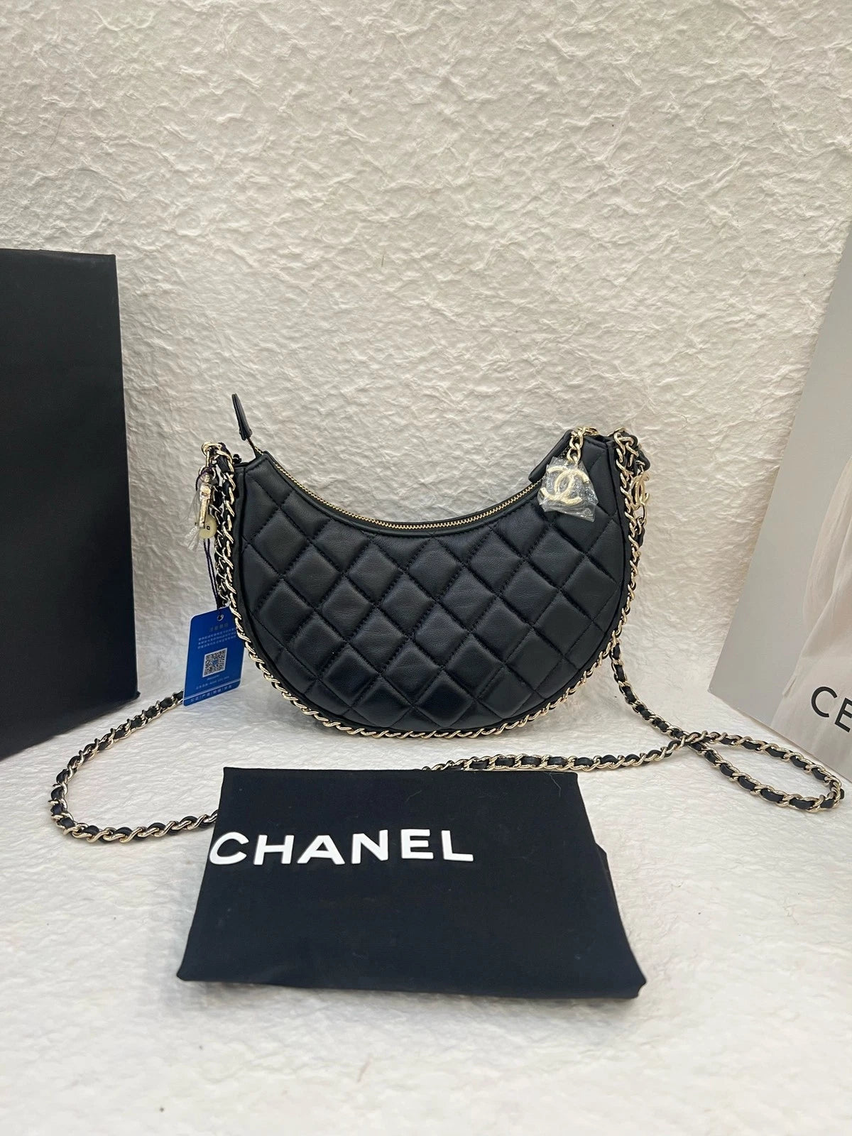 Chanel Loop Black Gold Shoulder Bag Excellent