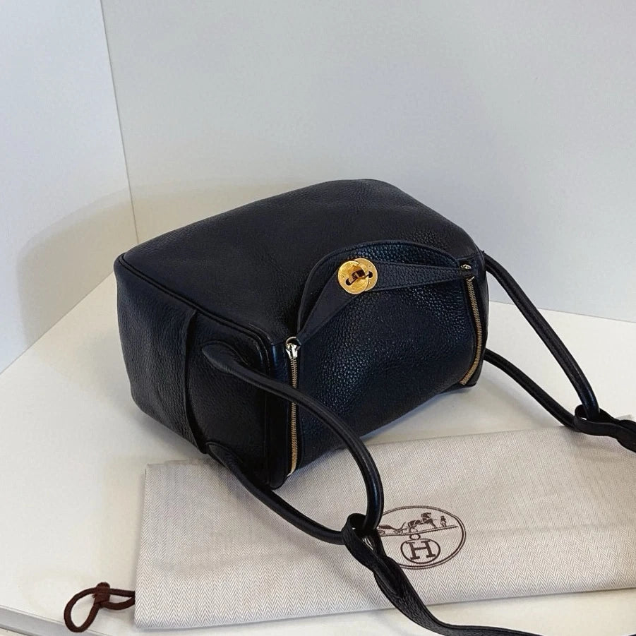 Hermes Lindy26 Top Handle Shoulder Bag Black Gold Used Women Classic