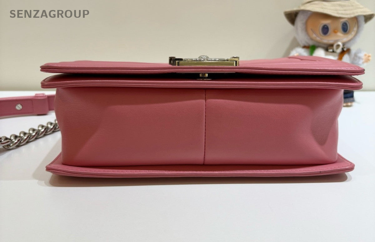 CHANEL Leboy MM V-shaped pattern Calfskin Chain Shoulder bag Pink Women Classic