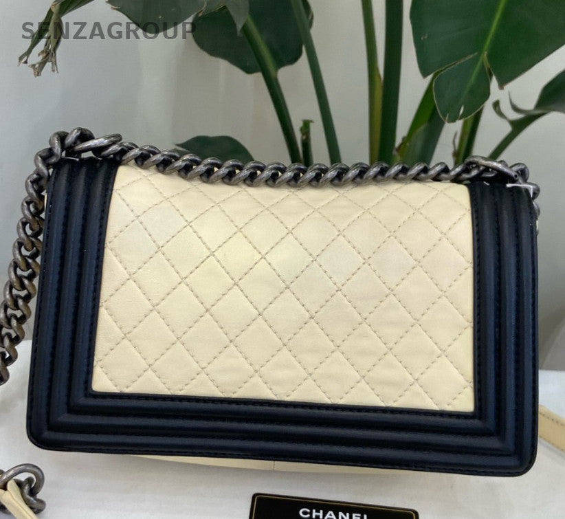 Chanel Leboy MM Chain Shoulder Bag Crossbody White Black Silver Women Classic