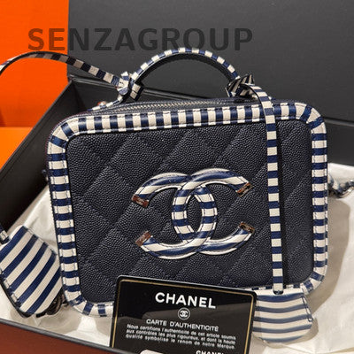 Chanel Vanity Case Navy Blue Calfskin Chain Shoulder Crossbody Bag Women
