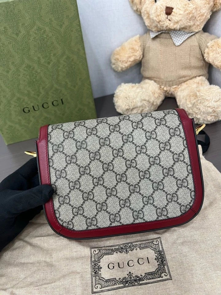 Gucci Red Mini 1955 Saddle Shoulder Bag Double Strap For Women
