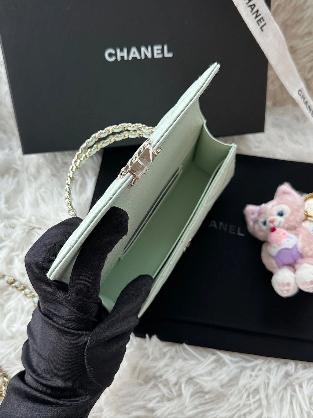 CHANEL Kelly Top Handle Bag Light Green Leather For Women