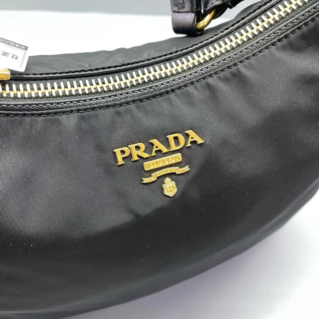 Prada Black Gold Nylon Hobo Shoulder Bag For Women