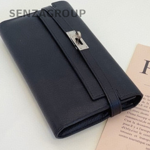 Hermes KellyToGo Lambskin Clutch Chain Shoulder Bag Black Silver Women Classic