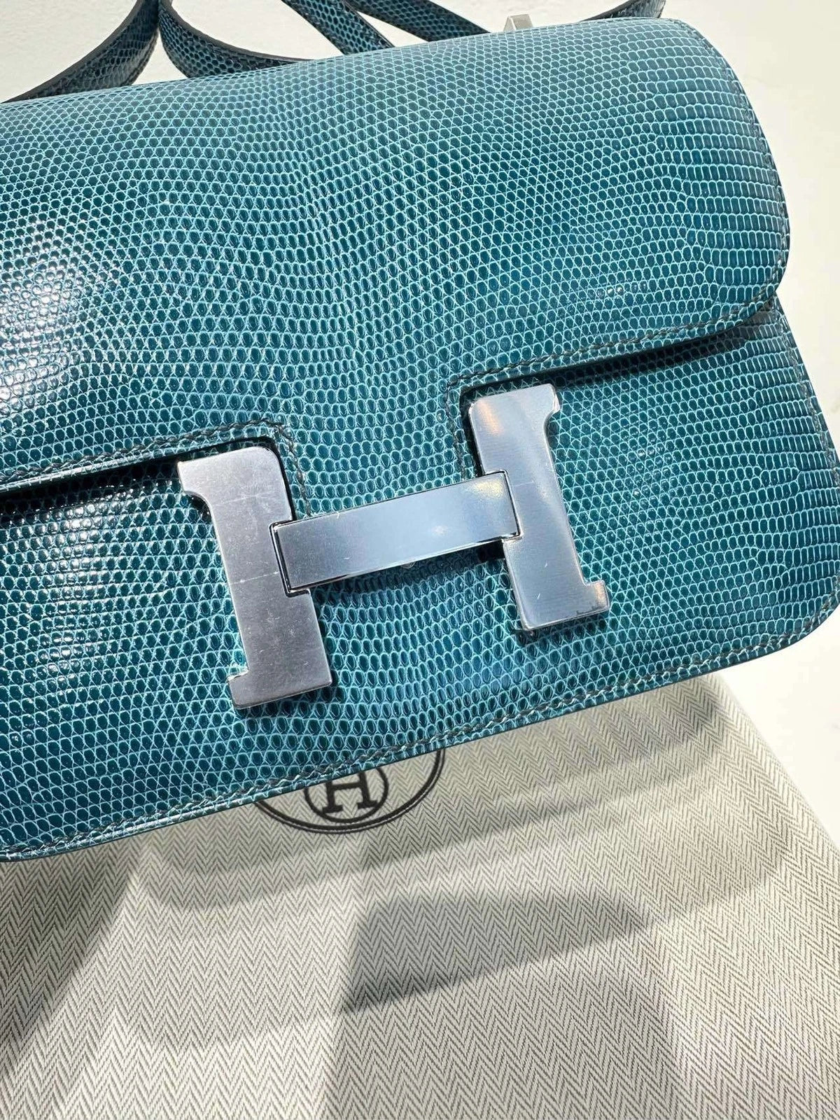 Hermes Constance 19 Blue Lizard Leather Shoulder Bag For Women