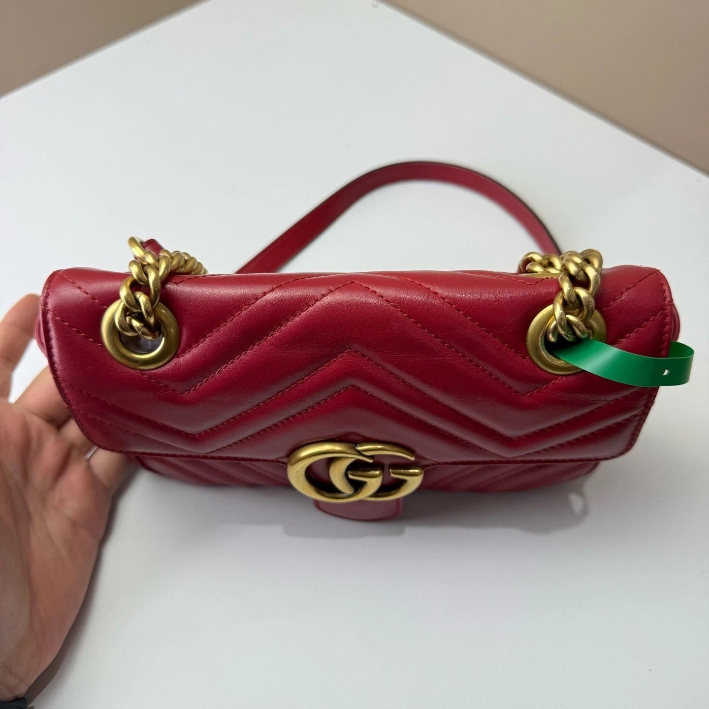 GUCCI Marmont22 Red Gold Chain Shoulder Bag For Women