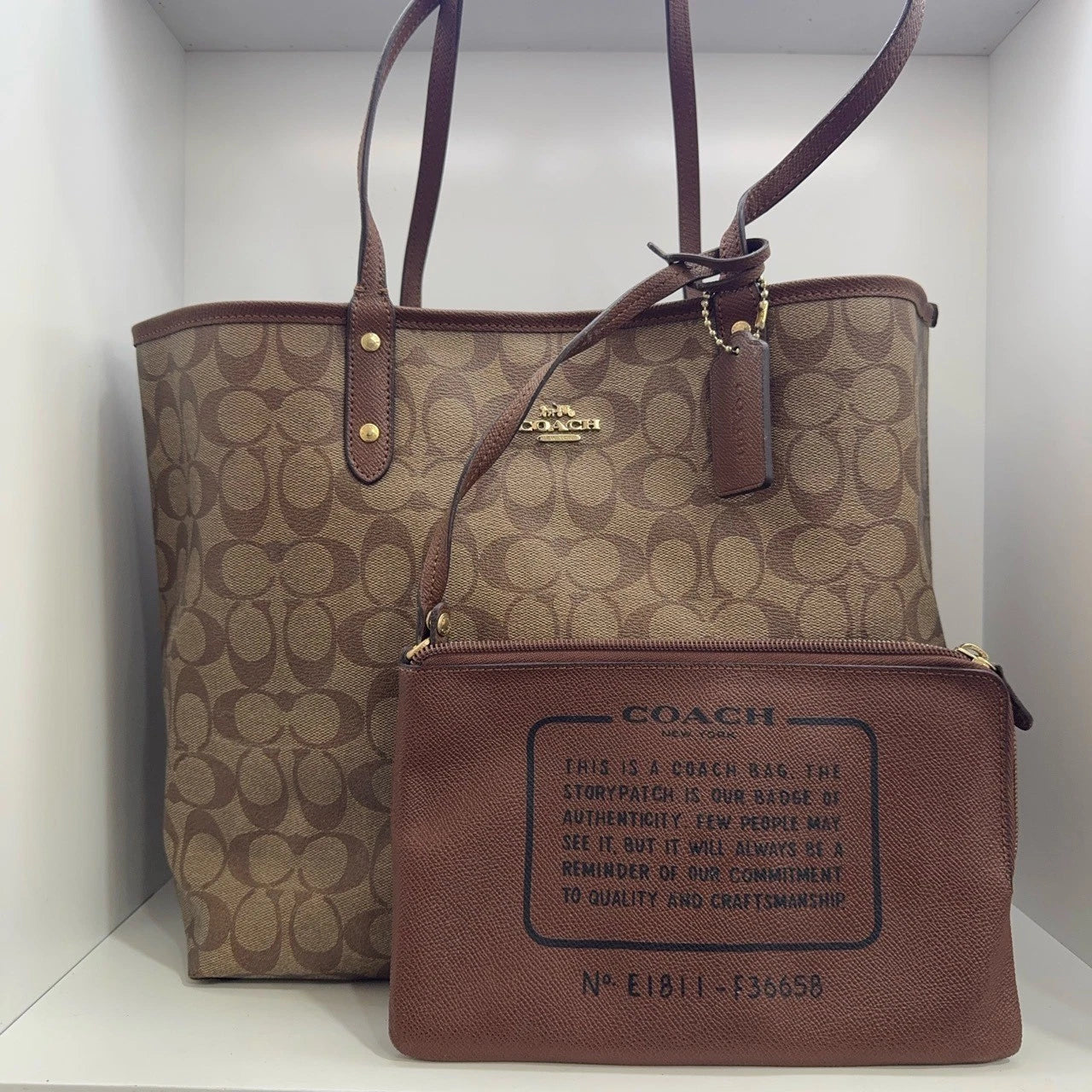 Coach Canvas Monogram Printed Detachable Tote Shoulder Bag For Women