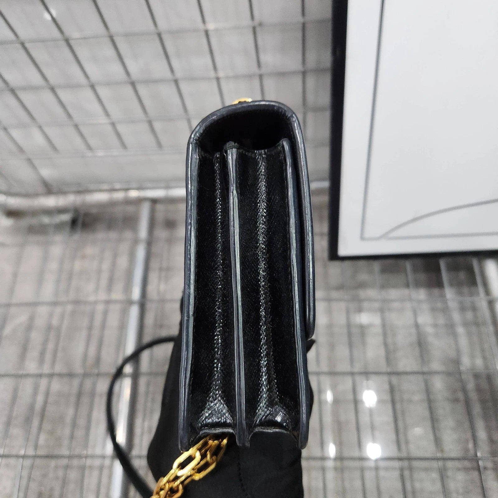 PRADA Black Gold Crossbody Shoulder Bag For Women