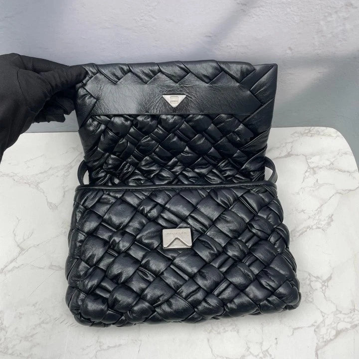 Bottega Veneta Black Woven Leather Shoulder Crossbody For Women