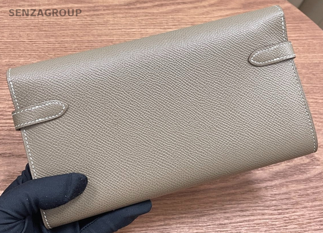 Hermes Kelly Long Wallet Gray Gold Used Women Classic Designer