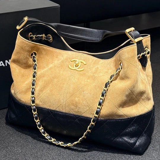 Chanel Hobo Brown Suede Calfskin Lambskin Top Handle Shoulder Bag Women D