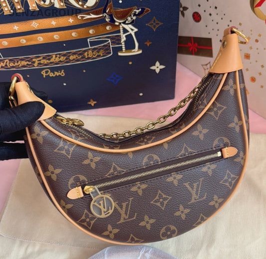 Louis Vuitton Loop Monogram Chain Shoulder Crossbody Brown Gold Women Classic