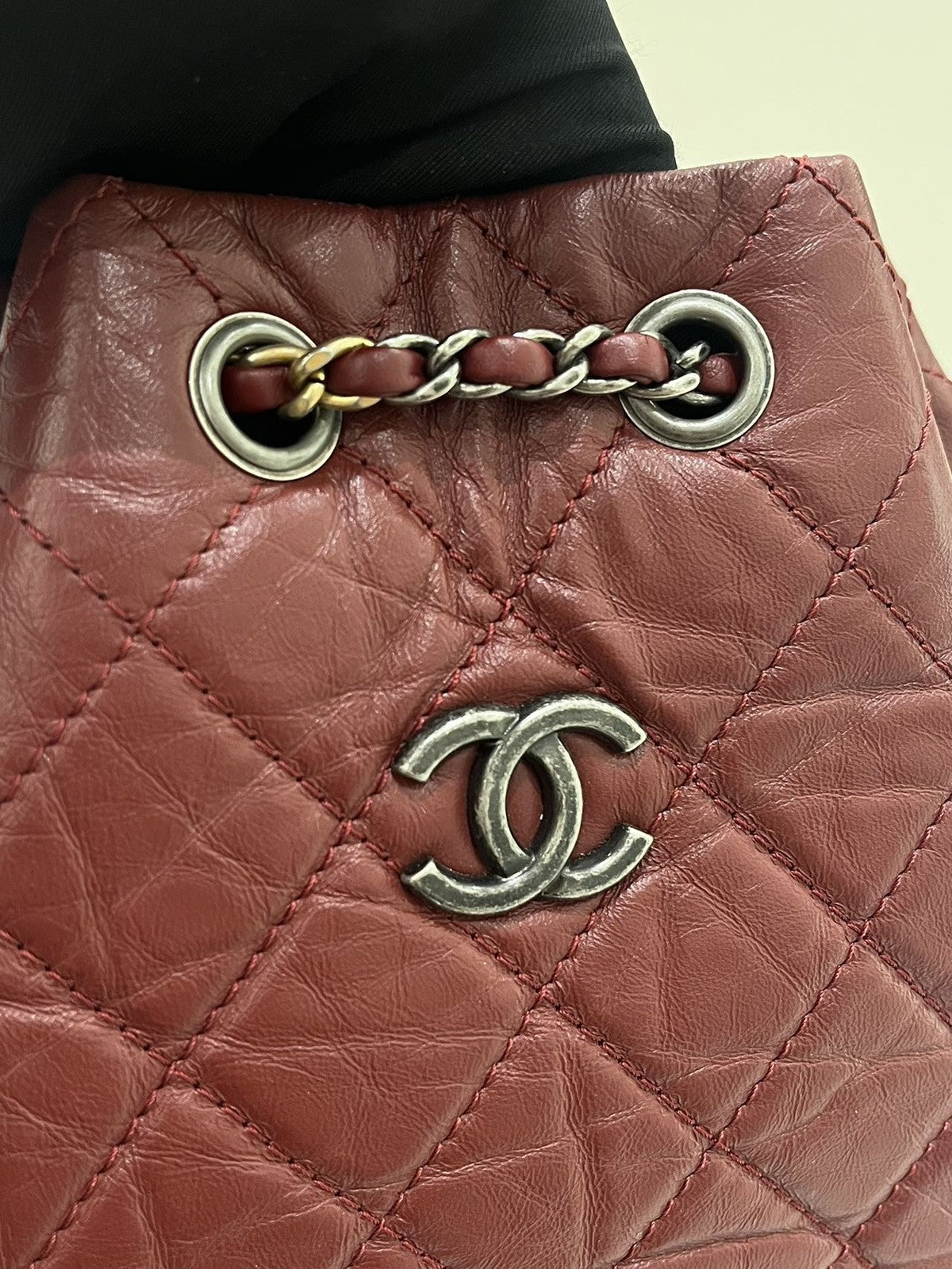 Chanel Gabrielle Backpack Red Silver Quilted Classic Women's Bag