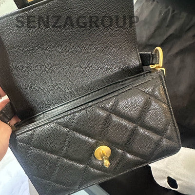 Chanel 24K Quilted Calfskin Mini Chain Shoulder Crossbody Bag Black Gold