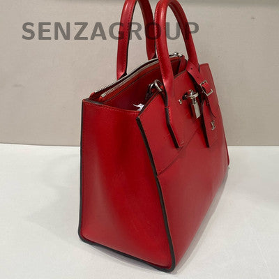 Louis Vuitton City Steamer Red Silver Leather Tote Shoulder Bag Women