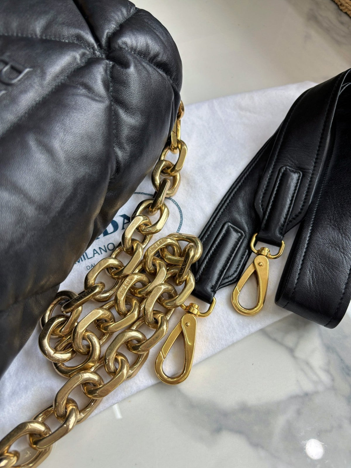 PRADA PUFFER Chain Strap Black Gold 2WAY Shoulder bag Almost Brand NEW Women