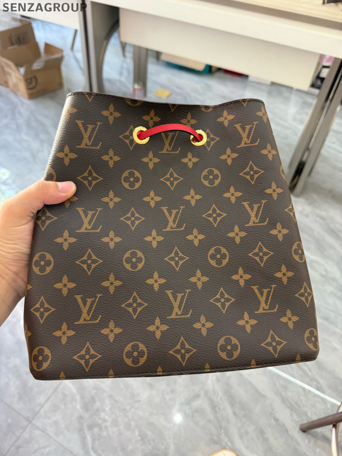 Louis Vuitton Monogram Red Drawstring Bucket Shoulder Bag Classic Women