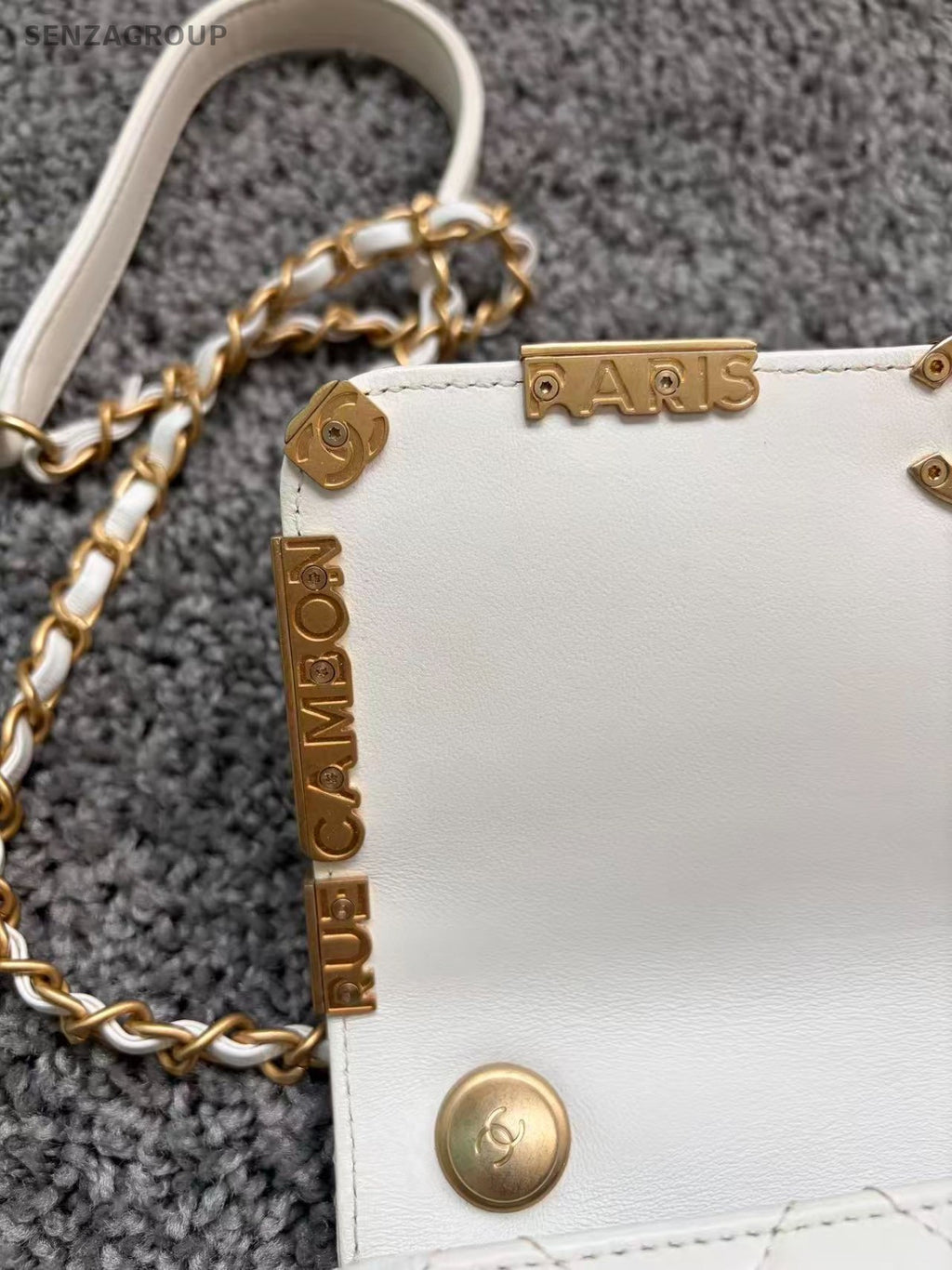 Chanel Chain 2Way Shoulder Bag Crossbody White Gold Diamond Women Classic