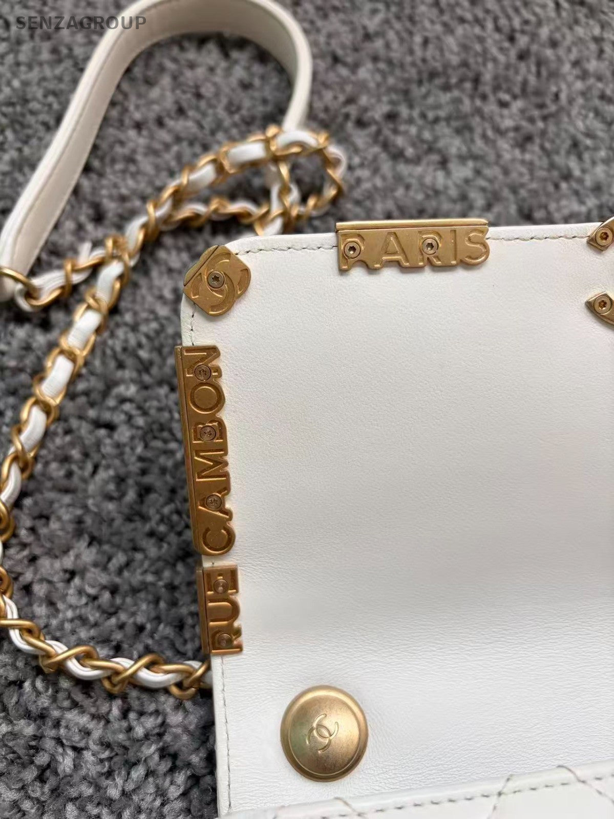 Chanel Chain 2Way Shoulder Bag Crossbody White Gold Diamond Women Classic