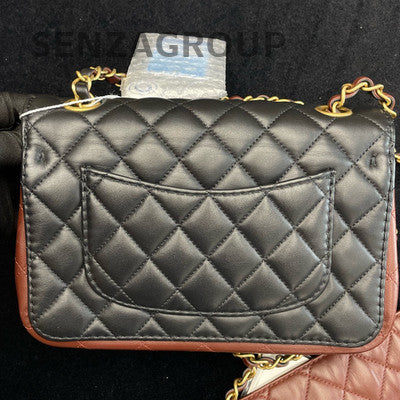Chanel Red & Black Quilted Classic Flap Bag with Gold Chain