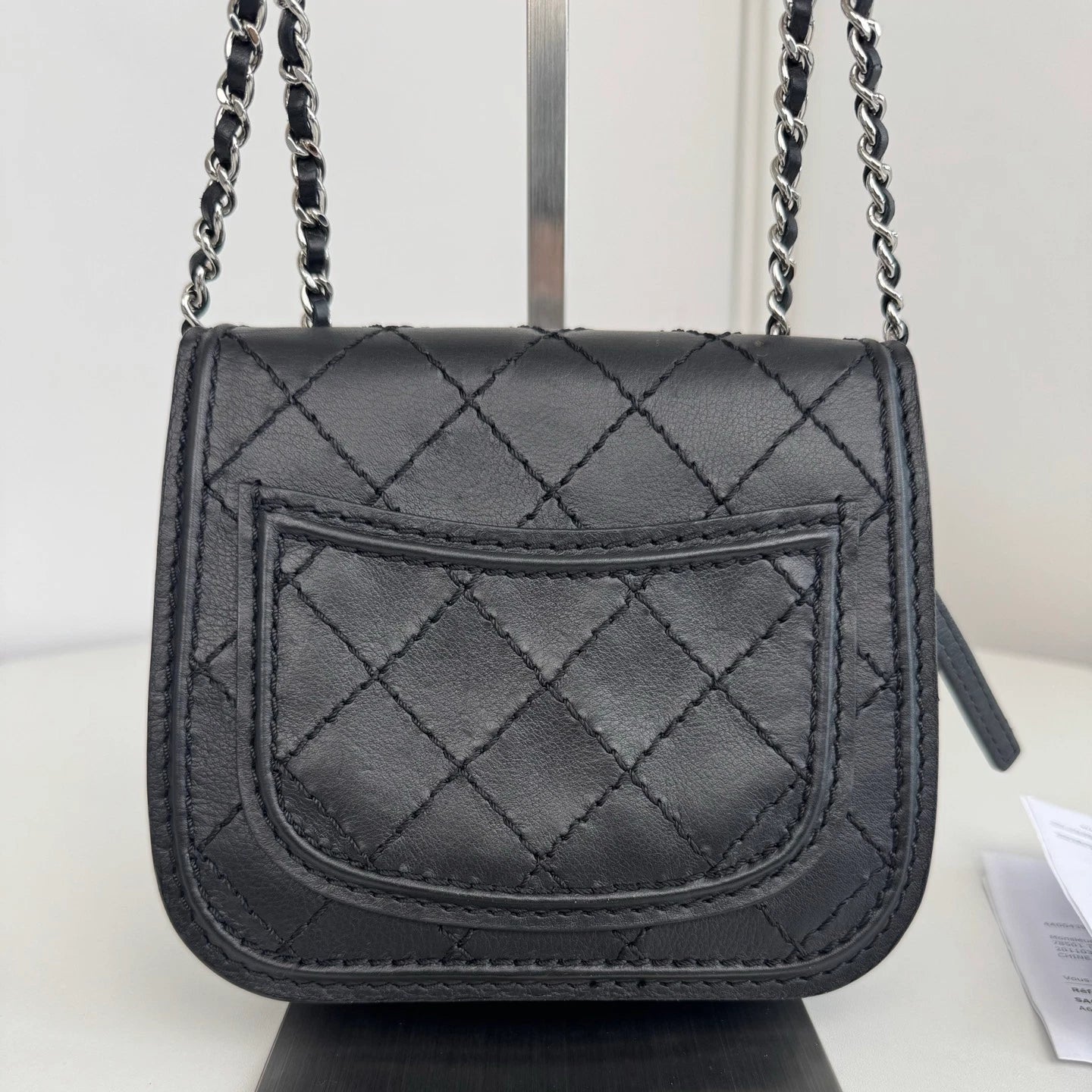 Chanel Diamond Calfskin Black Chain Shoulder Bag Crossbody Silver Hardware
