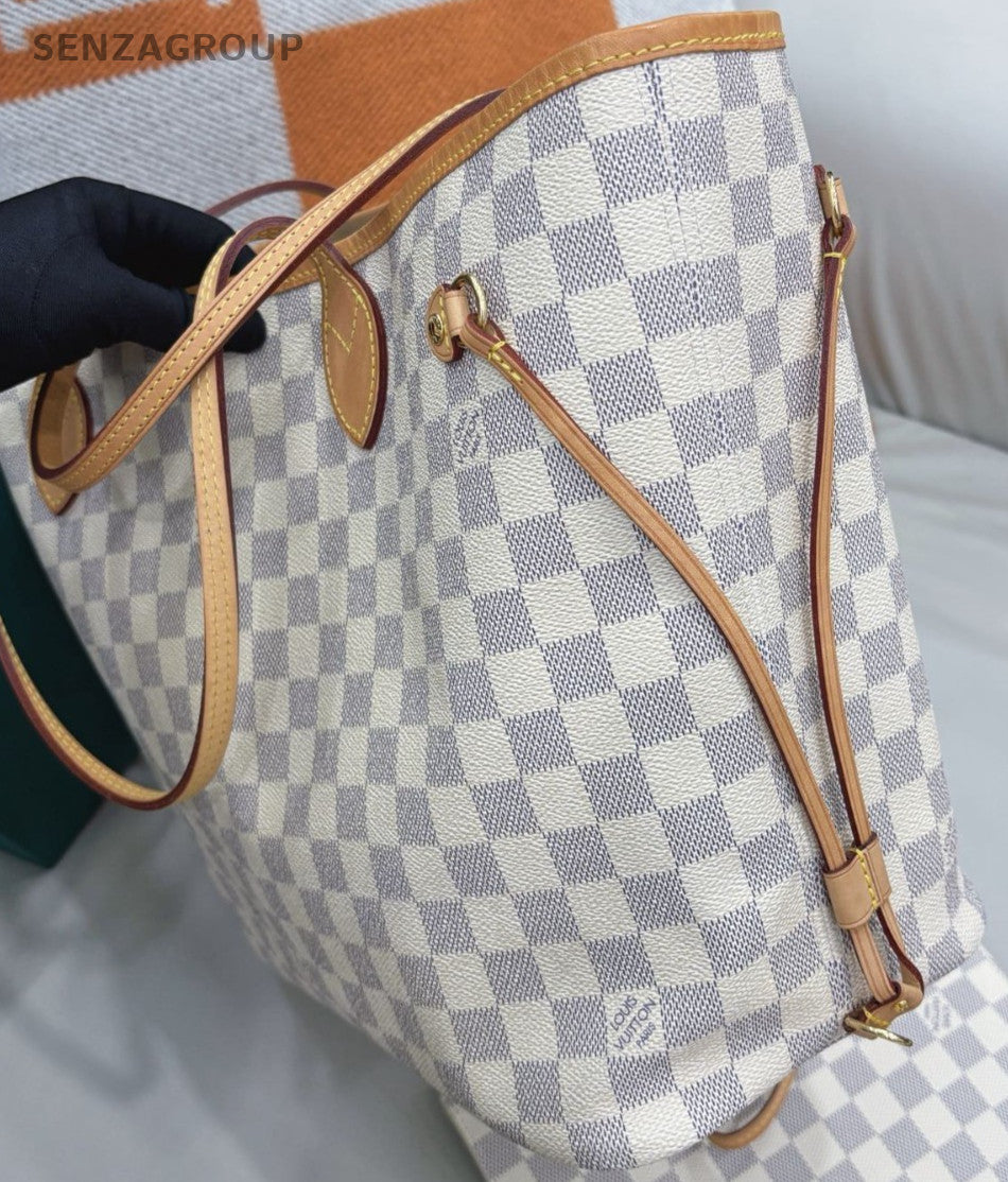 Louis Vuitton Neverfull MM Shoulder Bag White Gold Women Classic Designer