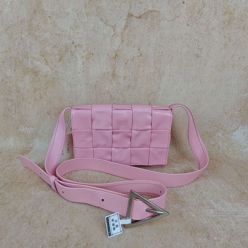 Bottega Veneta Pink Woven Leather Shoulder Crossbody Bag For Women