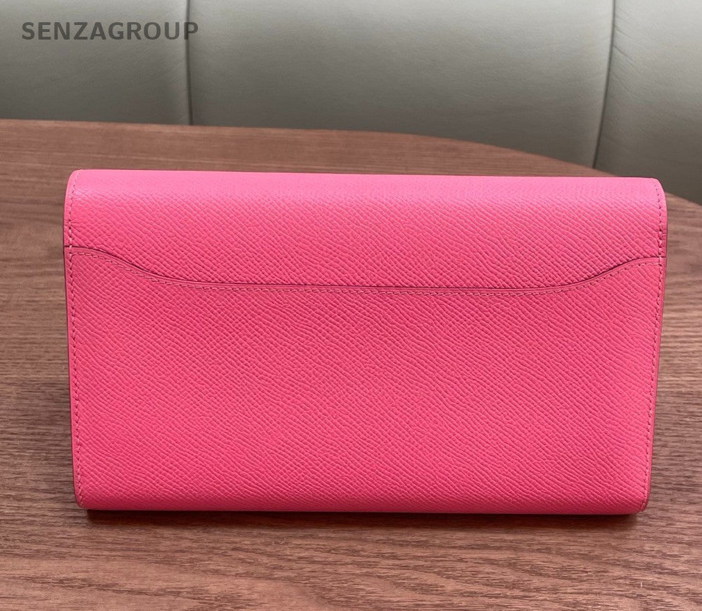 Hermes Constance Epsom Clutch Wallet Pink Silver Used Women Classic Fashion