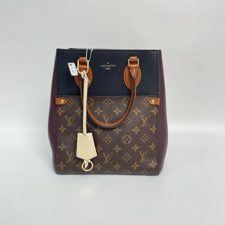 Louis Vuitton Black Red Monogram Canvas Fold Tote Handbag For Women