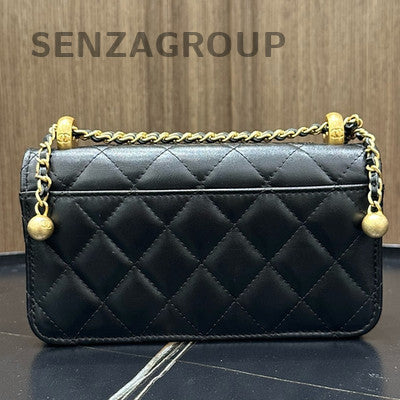 Chanel WOC Chain Shoulder Crossbody Bag Black Gold Quilted Classic