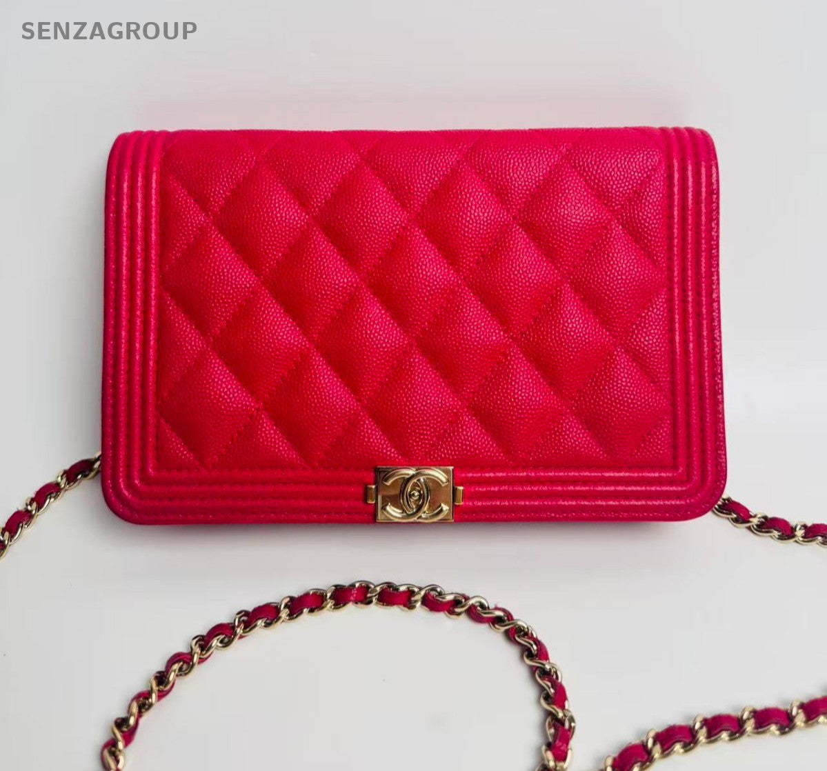 CHANEL Leboy Woc Diamond Pattern Chain Shoulder bag Peach Pink Women Classic