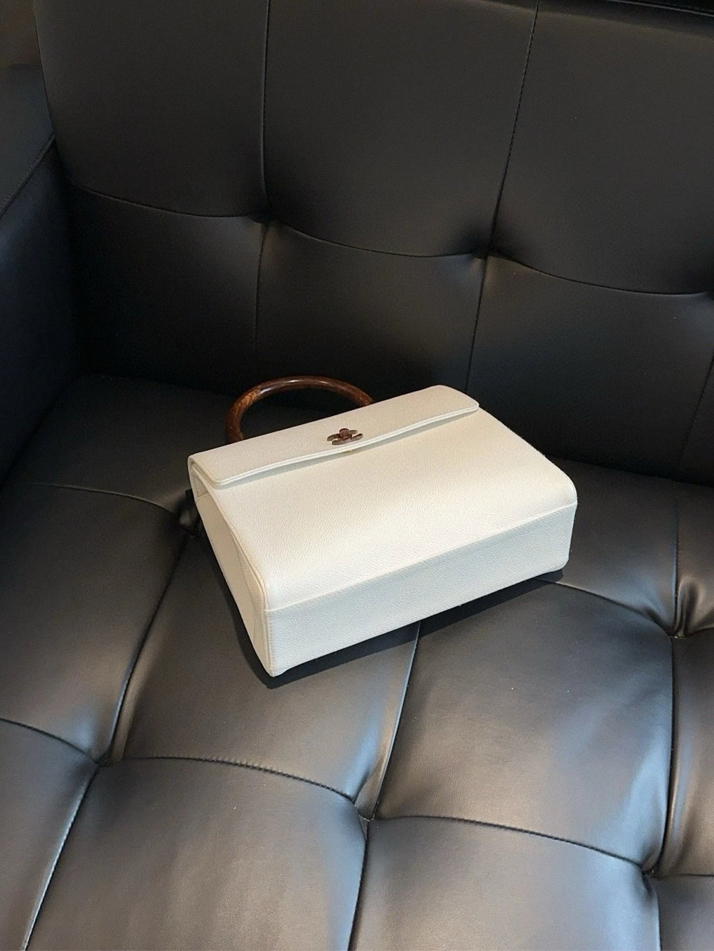 CHANEL White Leather Top Handle Kelly Bag For Women