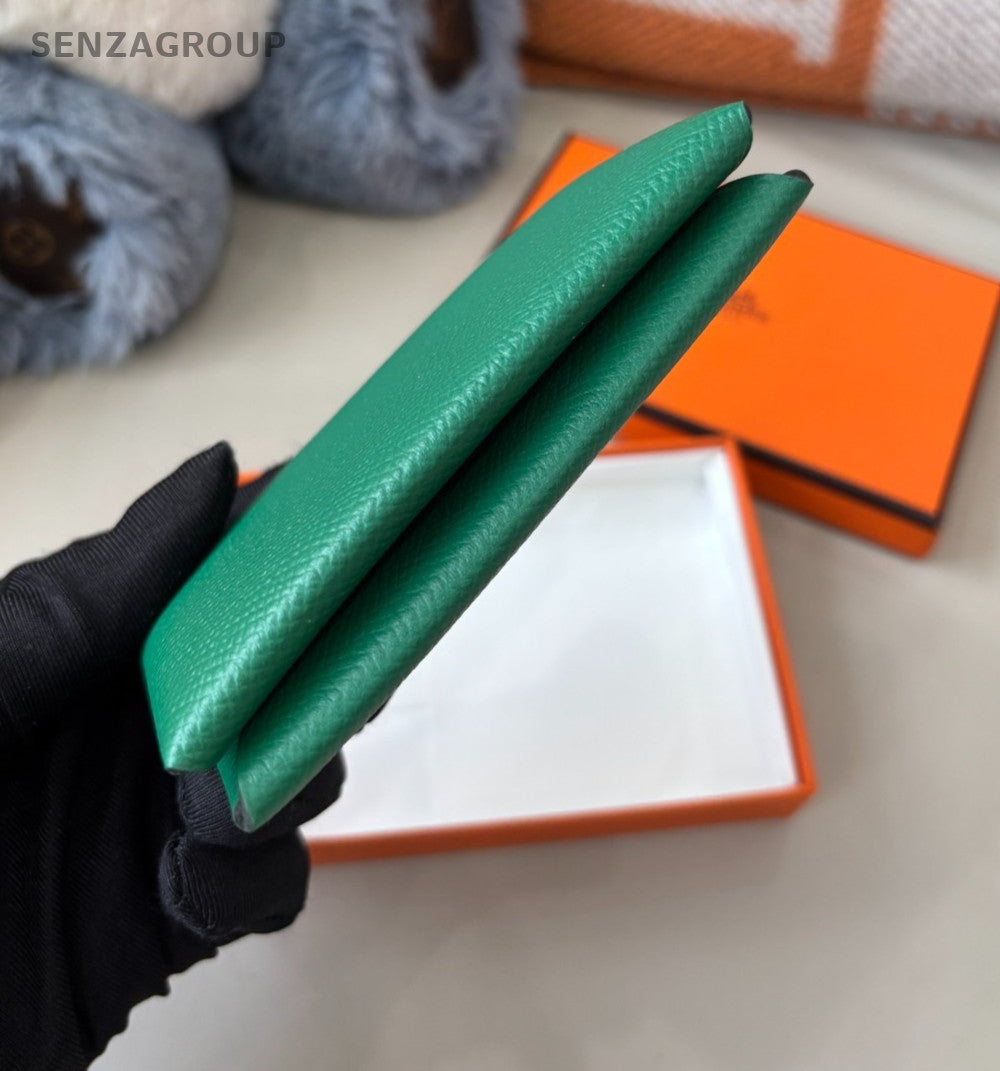 Hermes Calvi Card Case Green Epsom Leather Purse