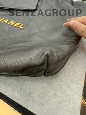 Chanel 22 Bag Grey Gold Medium Quilted Chain Shoulder Bag Classic Women