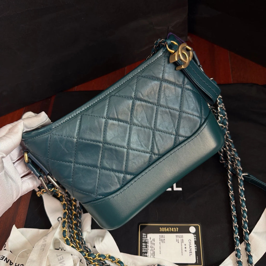 New Chanel Gabrielle PM Chain Blue Handbag Shoulder Bag Diamond Gold Hardware