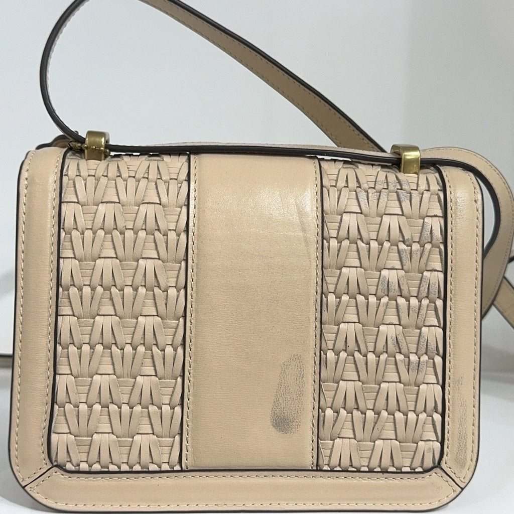 Coach Beige Leather Woven Horse Carriage Shoulder Crossbody Bag For Women
