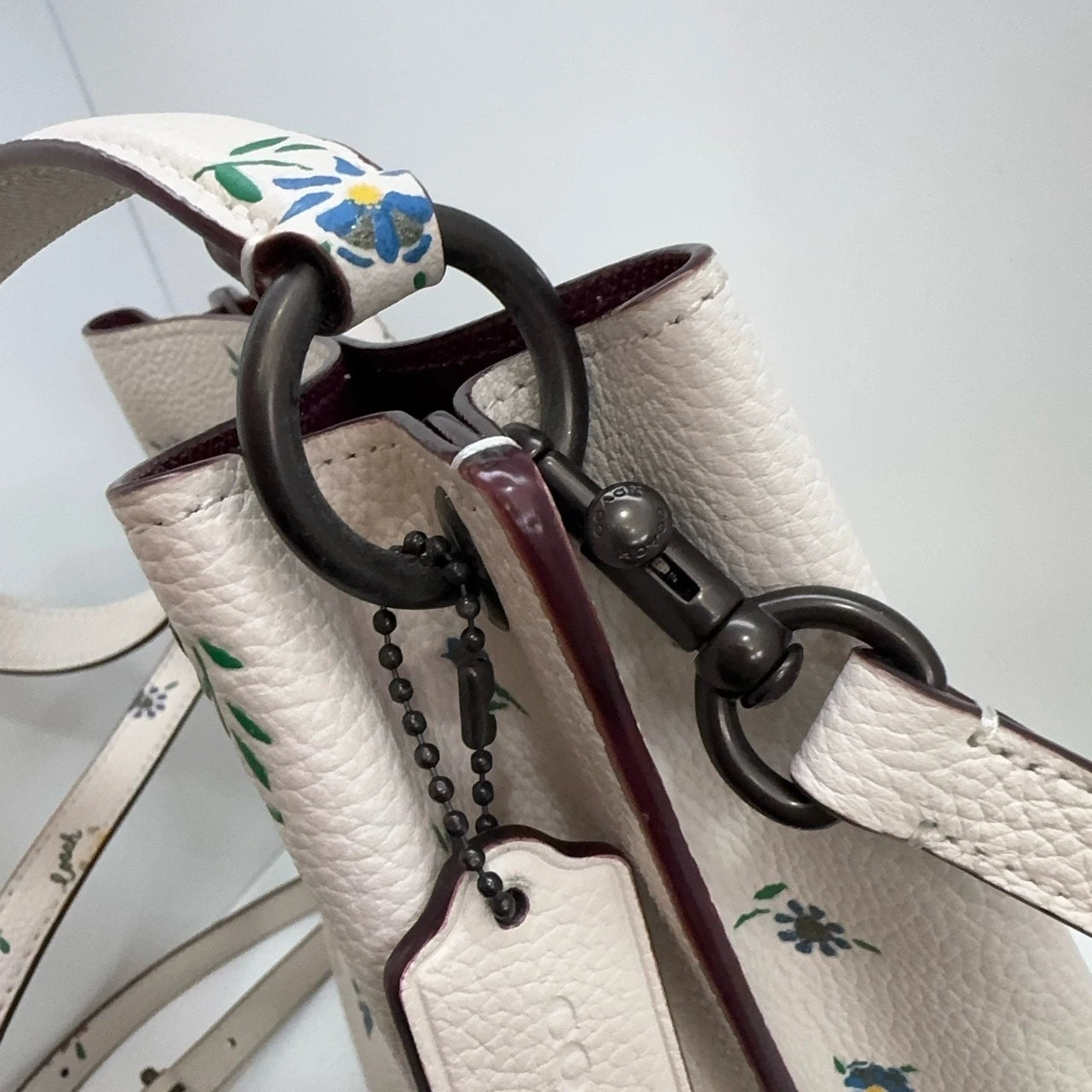 Coach Women's Small Printed Leather Bucket Crossbody Shoulder Bag Chalk White