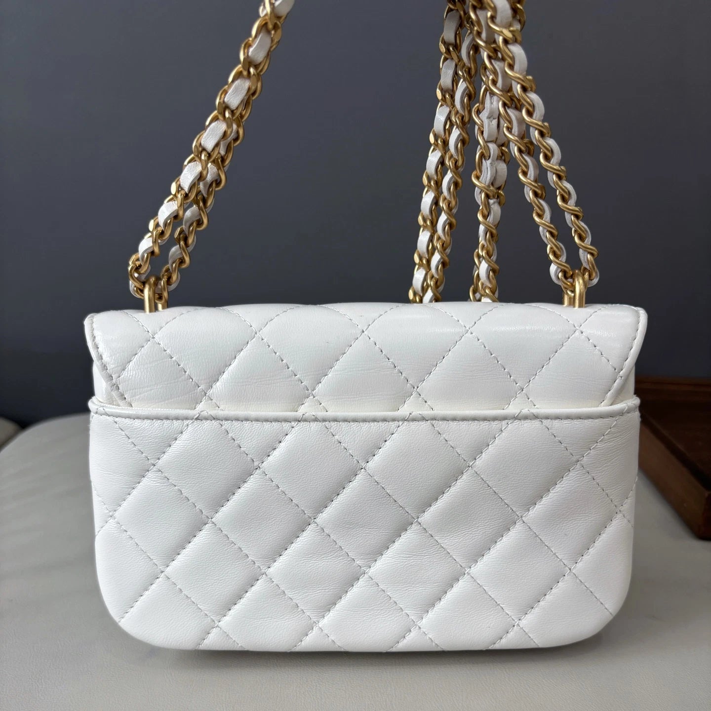 Chanel Chain 2Ways Oil Wax Lambskin Shoulder Crossbody Bag White Women