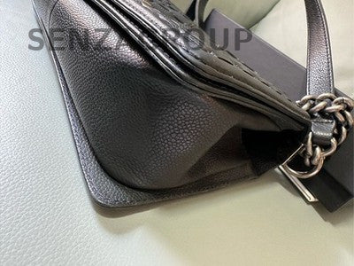 Chanel Le Boy Calfskin Chain Shoulder Bag Black Silver Classic Women
