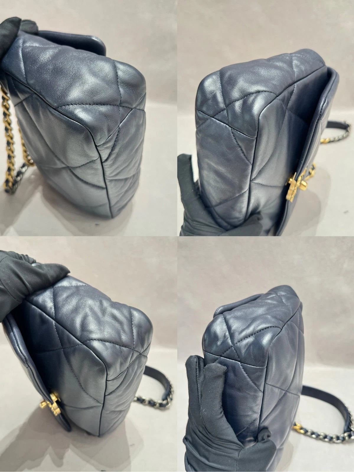 Chanel 19Bag PM Lambskin Chain Navy Blue Shoulder Bag Crossbody Gold Hardware