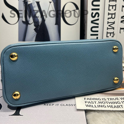 Prada Blue Gold Hardware Saffiano Lux Tote Shoulder Bag Classic Women