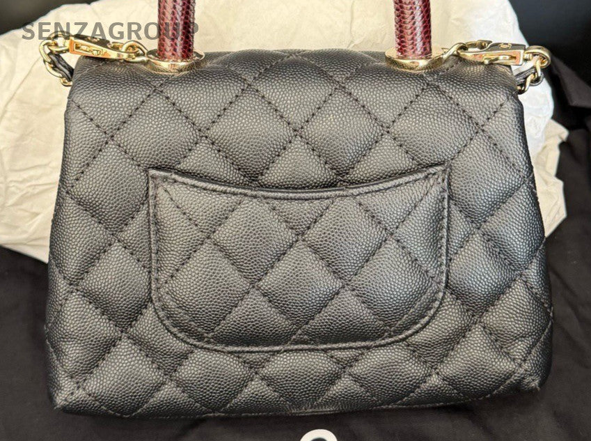 Chanel Coco Handle Mini Calfskin Top Handle bag Black Gold Women Classic