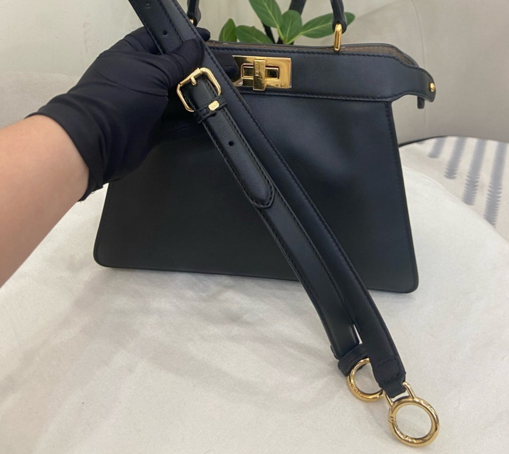Fendi Peekaboo PM Top Handle Bag Crossbody Black Gold Used Women Classic