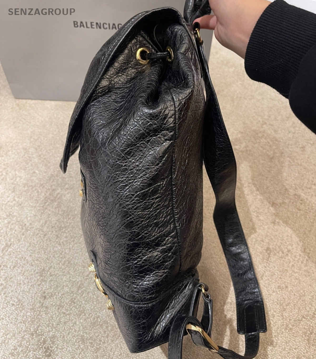 Balenciaga City Calfskin Backpack Black Gold Women Classic Fashion