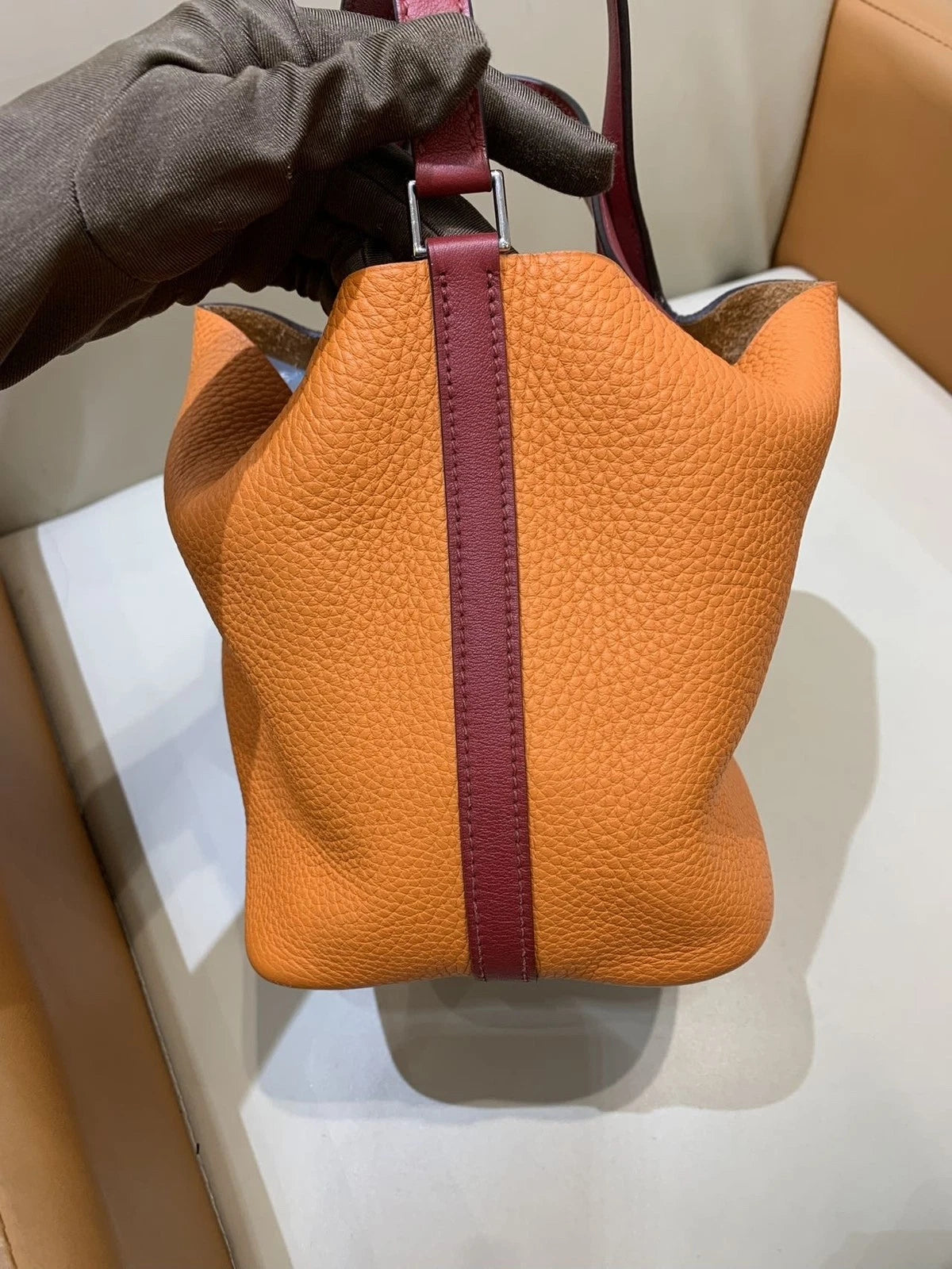Hermes Picotin18 TC Leather Bicolor Bucket Bag For Women