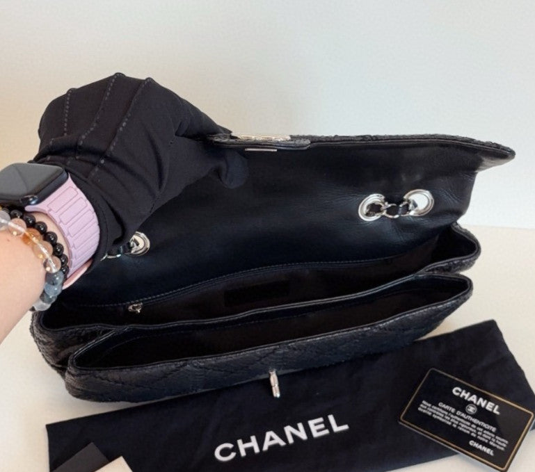 Chanel Classic Flap Chain Shoulder Bag Black Silver Used Women Fashion