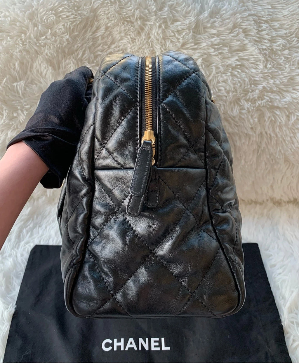 CHANEL Large Capacity Bowling Bag Waxed Leather For Women